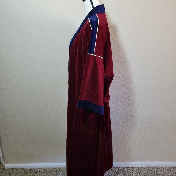 Vintage Robe Velvet Maroon Red Pierre Cardin Retro Bachelor Hugh Hefner One Size - Picture 5 of 7